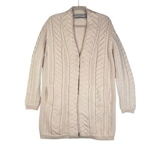Aran Craft Merino Wool Women's Size XL Sweater Open Front Chunky Cable Cardigan